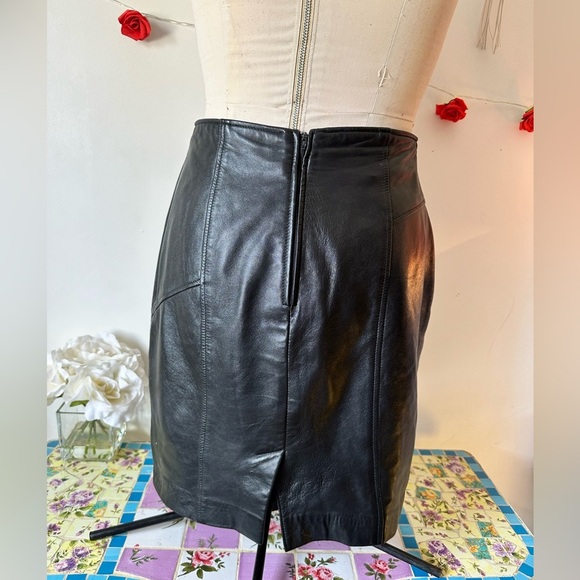 Vintage Ed Battah Elegant Black Buttery Leather Black Skirt M L 10 - Picture 8 of 10